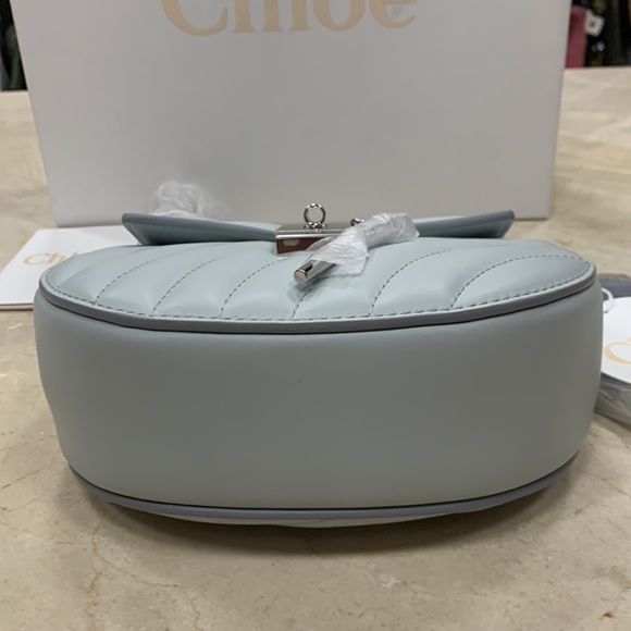 CHLOE MINI DREW CALF LEATHER CROSSBODY W/SILVER TONE JEWELRY CHAIN IN AIRY GREY - Picture 14 of 16